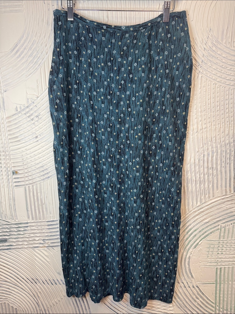 Vintage Women's Teal Printed Maxi Skirt - Flowing Silhouette N0606